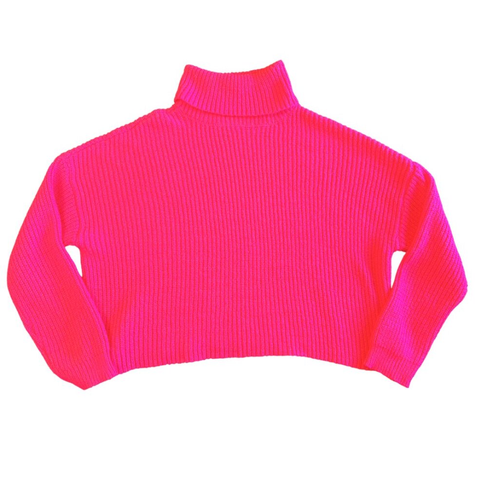 Bright Pink Cropped Turtleneck Sweater – Size XL